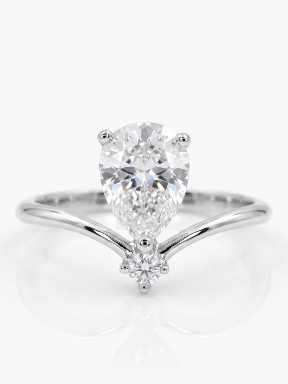 Wishbone Pear Cut Ring - 925 Sterling Silver size 7
